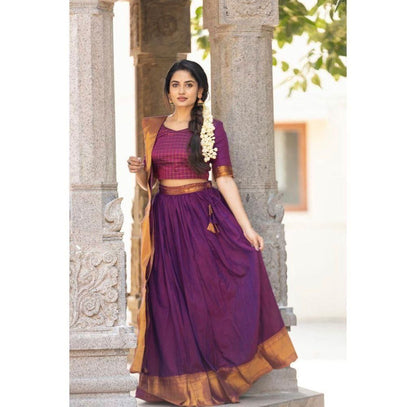 Haunted Purple Kanjiveram Silk Zari Lehanga With Blouse Along With Heavy Jacqurad Zari Blouse  and Heavy jacqurad Zari Border Duppta