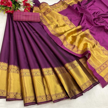 Haunted Purple Kanjiveram Silk Zari Lehanga With Blouse Along With Heavy Jacqurad Zari Blouse  and Heavy jacqurad Zari Border Duppta