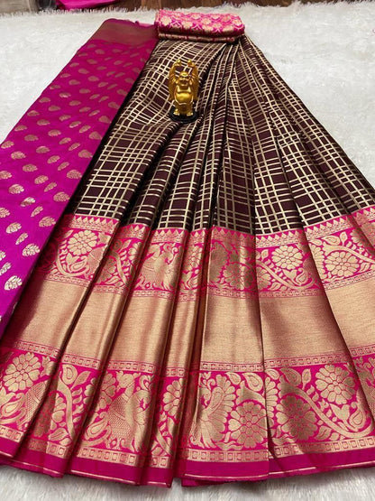 Kanjiveram Silk Zari Lehanga With Blouse Along With Heavy Jacqurad Zari Blouse   and Heavy jacqurad Zari Border Duppta