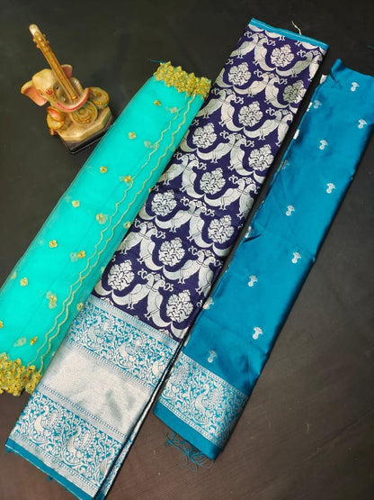 Rama Kanjiveram Silk Zari Lehenga With Blouse Along With Heavy Embroidery Work  Duppta