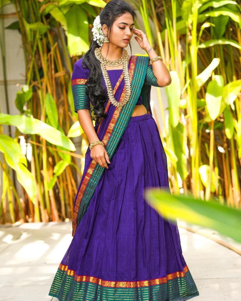 Grim Purple Kanjiveram Silk Zari Lehanga With Blouse Along With Heavy Georgette Lace Border  Duppta