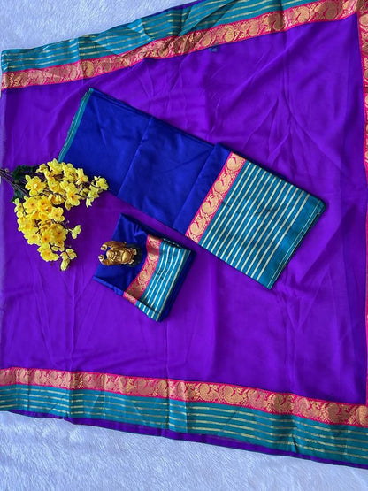 Grim Purple Kanjiveram Silk Zari Lehanga With Blouse Along With Heavy Georgette Lace Border  Duppta