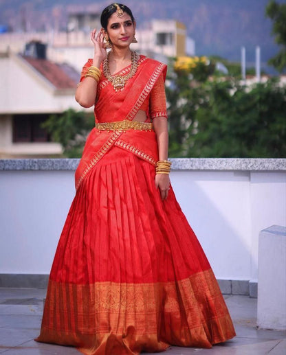 Red Kanjiveram Silk Zari Lehanga With Blouse Along With Heavy Jacqurad jari Work  Duppta