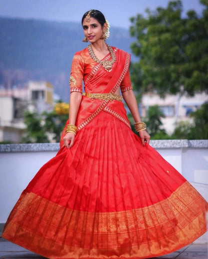 Red Kanjiveram Silk Zari Lehanga With Blouse Along With Heavy Jacqurad jari Work  Duppta