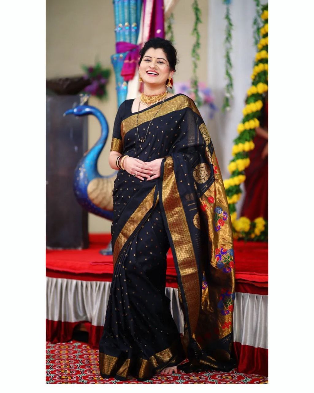 Demanding Black Paithani Silk Saree With Unequalled Blouse Piece