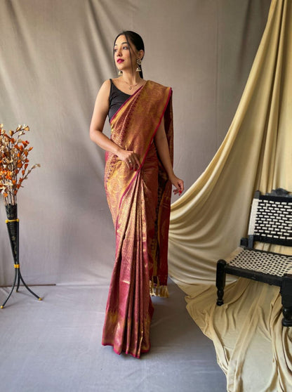 MAROON PURE KANJEEVARAM SILK HEAVY GOLDEN BIG JACQUARD WEAVING BORDER SAREES