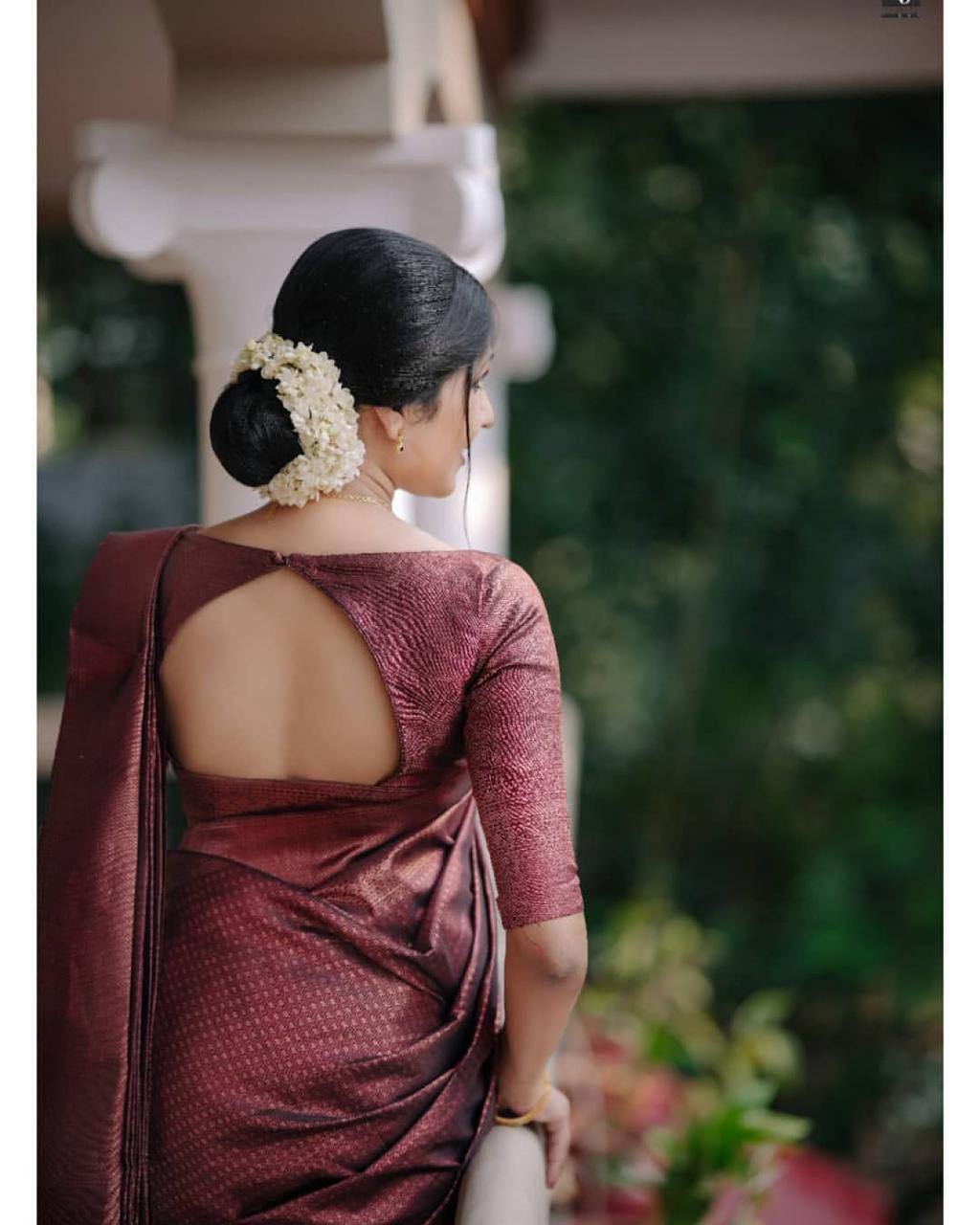 Dark Maroon Border Banarasi Beautiful Zari Work In Form Of Traditional Motifs Soft Silk Saree