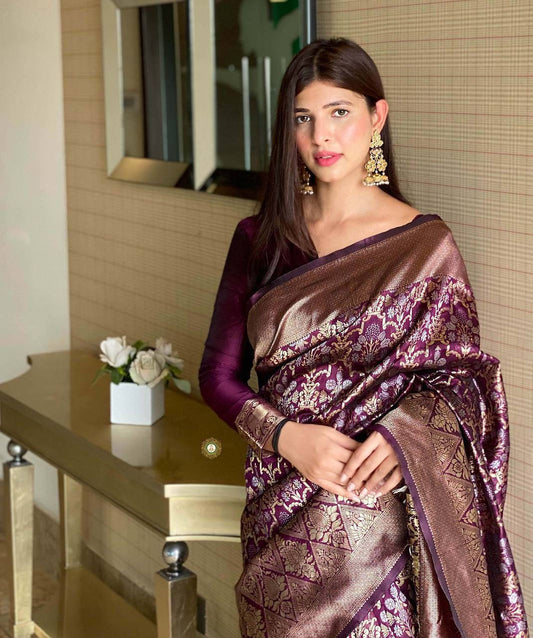 Designer Wine Lichi Silk Beautiful Saree With Blouse