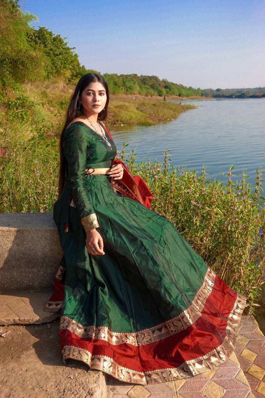 green and maroon combination dress Banarasi Jacquard Silk Maroon Gown for Women XXL / Maroon
