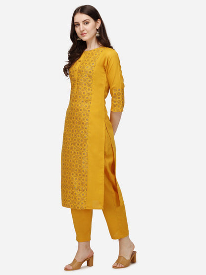 Yellow Cotton Bandhani Prints With Gathered Sleeve Kurti Pant