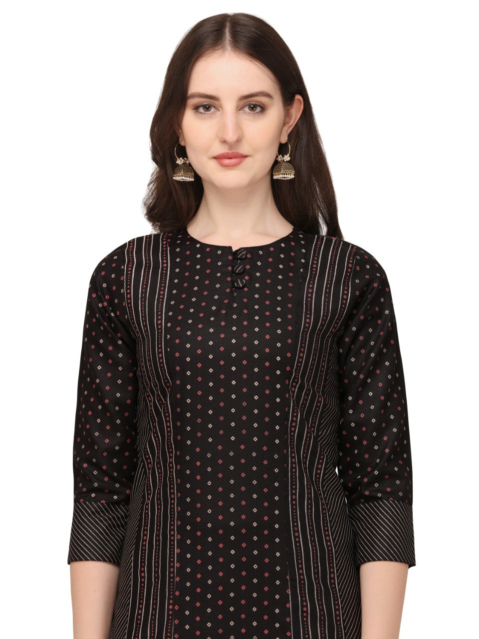 Black Cotton Bandhani Prints With Gathered Sleeve Kurti Pant