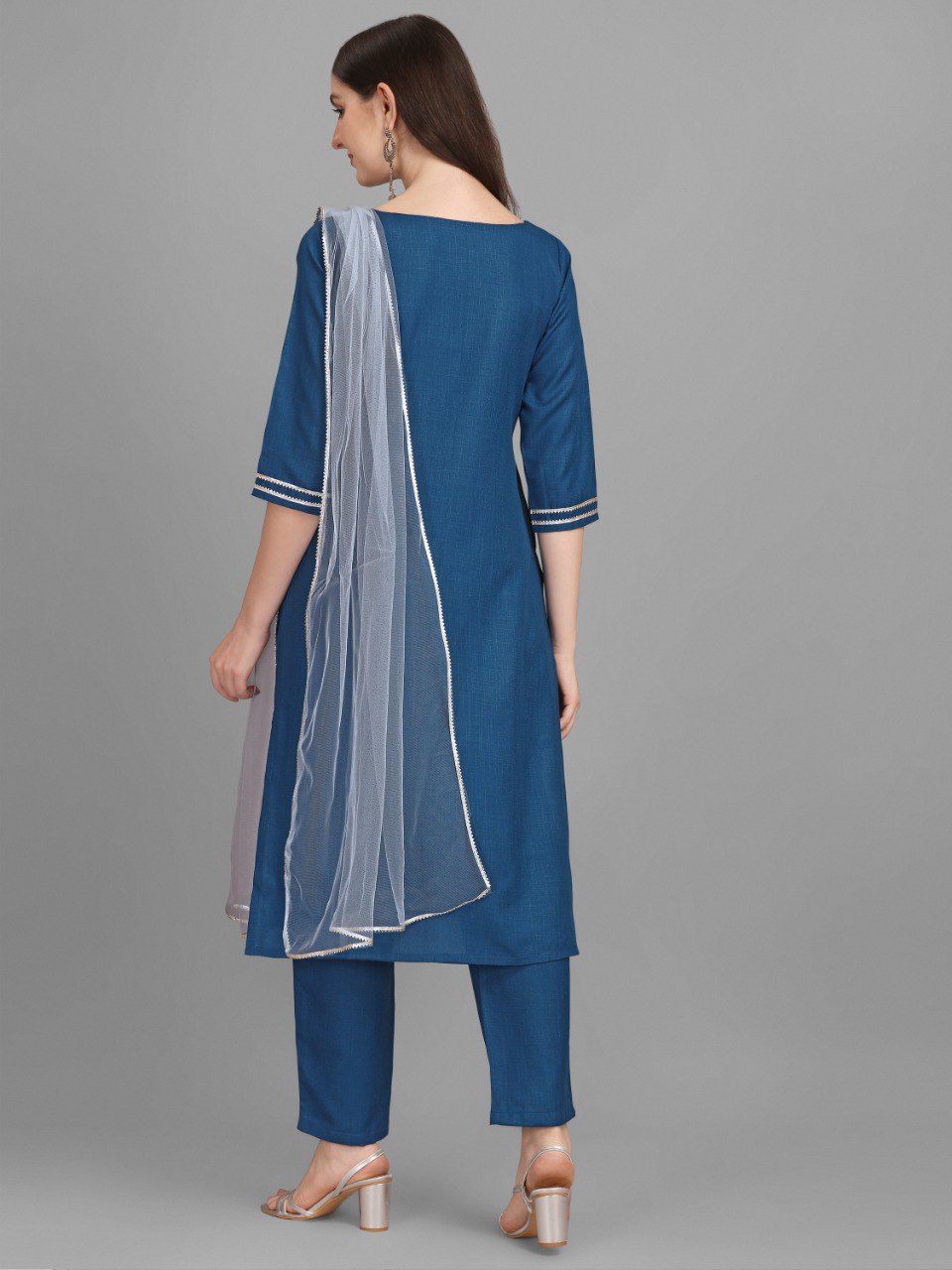 Blue Cotton Embellished With Mirror Thread Work Salwar Suit