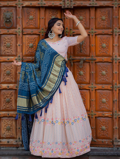 Peach Color Lucknowi Work Georgette Chaniya Choli