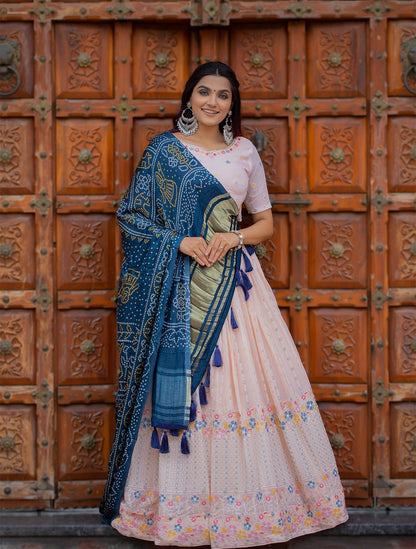 Peach Color Lucknowi Work Georgette Chaniya Choli