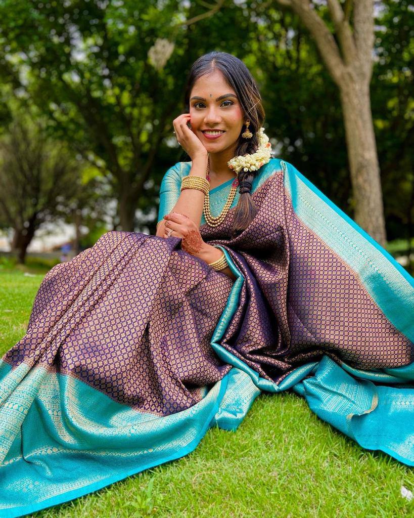 Royal Blue Banarasi Beautiful Zari Work In Form Of Traditional Motifs Soft Silk Saree