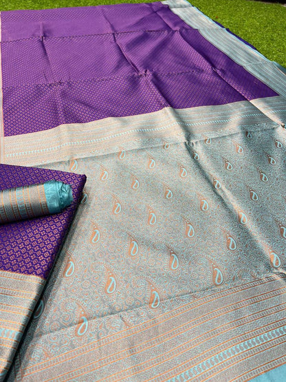 Royal Blue Banarasi Beautiful Zari Work In Form Of Traditional Motifs Soft Silk Saree