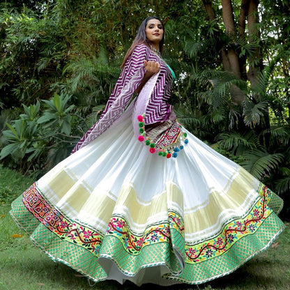 White Colour Digital Printed Work Lahenga Choli With Dupatta