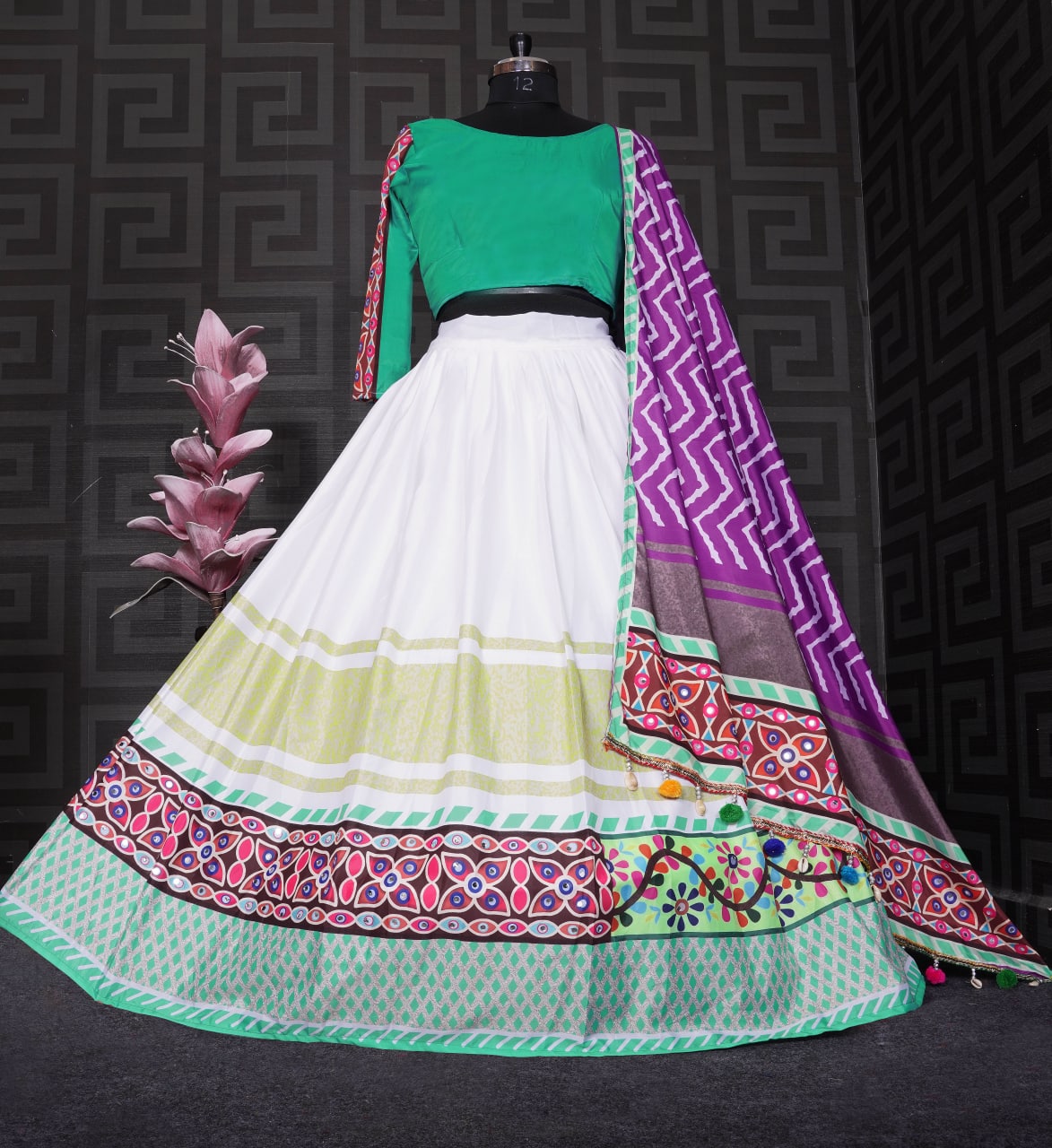 White Colour Digital Printed Work Lahenga Choli With Dupatta