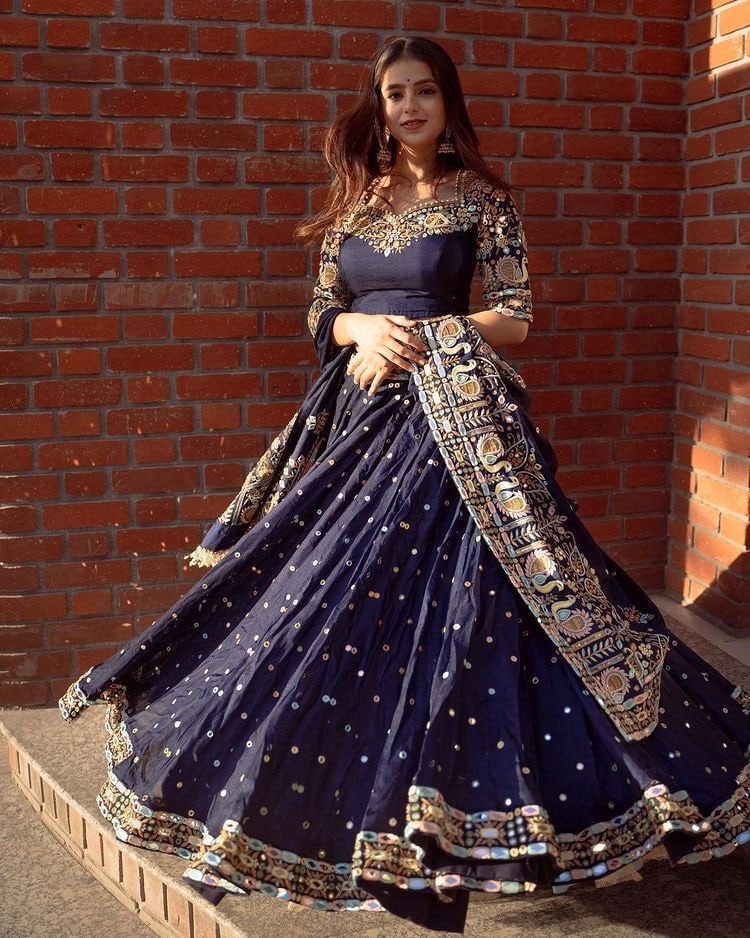 Navy Blue Colour Digital Printed Work Lahenga Choli With Dupatta