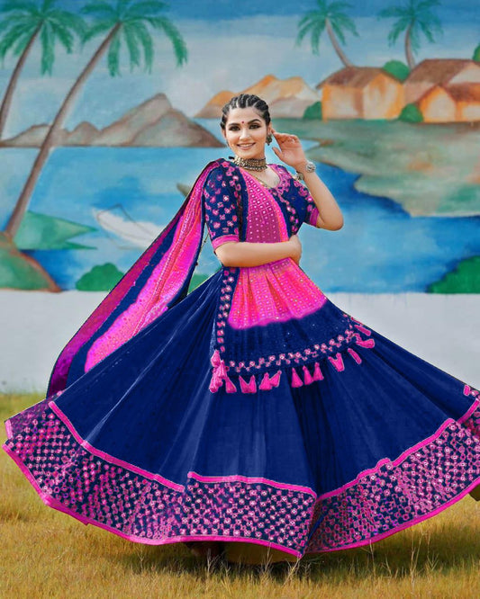 Navratri Navy Blue Colour Digital Printed Work Lahenga Choli With Dupatta