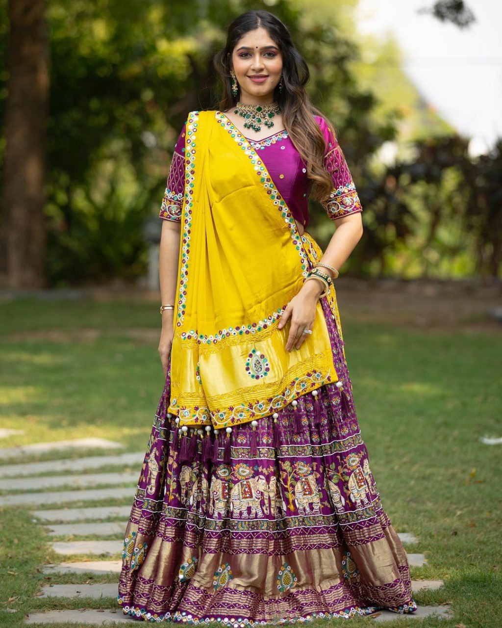 Purple Colour Fancy Digital Print And Real Mirror Hand Work Navratri Lahenga Choli With Dupatta