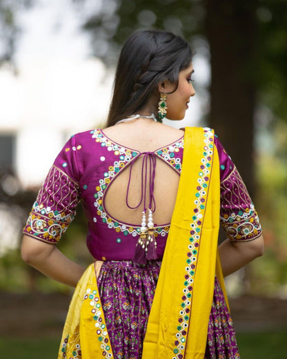 Purple Colour Fancy Digital Print And Real Mirror Hand Work Navratri Lahenga Choli With Dupatta