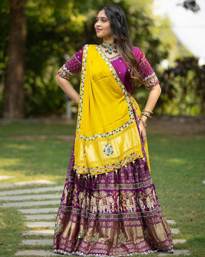 Purple Colour Fancy Digital Print And Real Mirror Hand Work Navratri Lahenga Choli With Dupatta