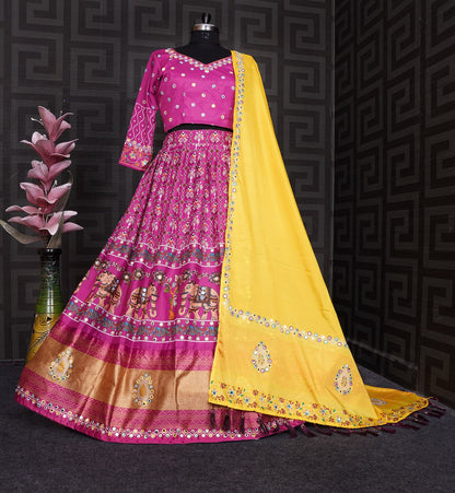 Purple Colour Fancy Digital Print And Real Mirror Hand Work Navratri Lahenga Choli With Dupatta