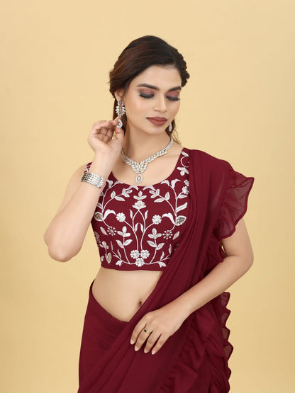 New Maroon Georgette Zul Lehenga Saree