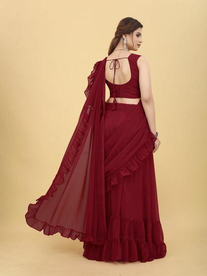 New Maroon Georgette Zul Lehenga Saree