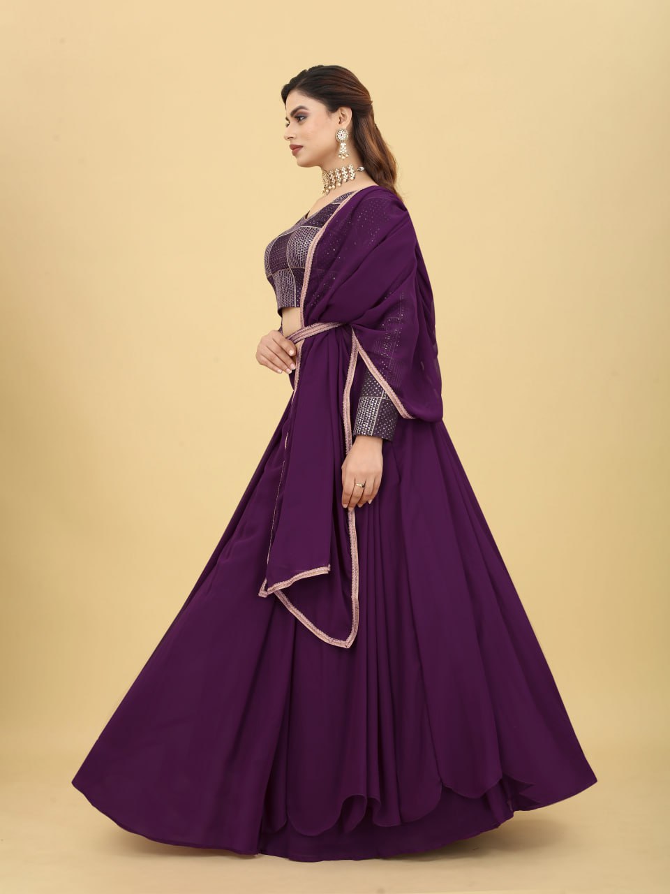 New Wedding Wine Akshu Lehenga Semi- Stitch