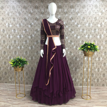 New Wedding Wine Akshu Lehenga Semi- Stitch