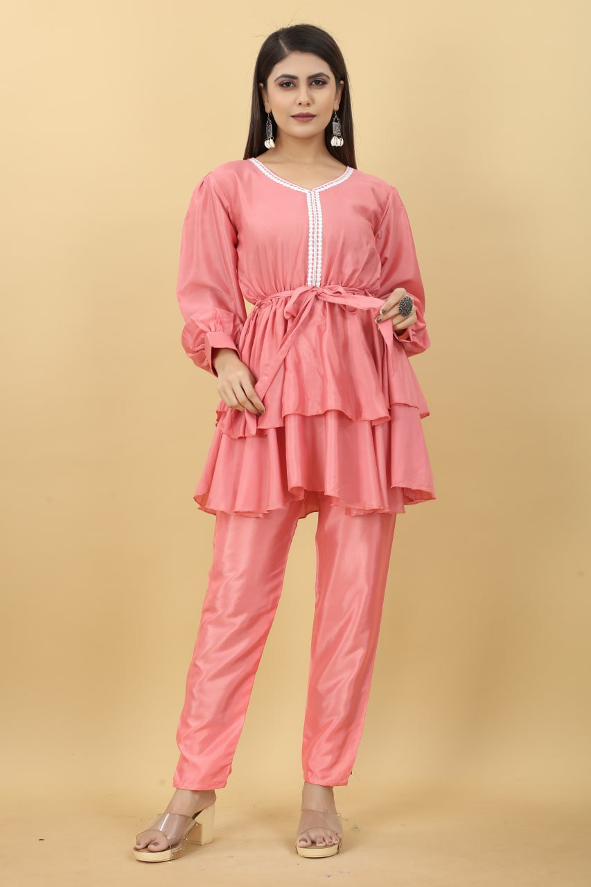 New Pink  Colour Cotton Designer Party Wear Pant With Top