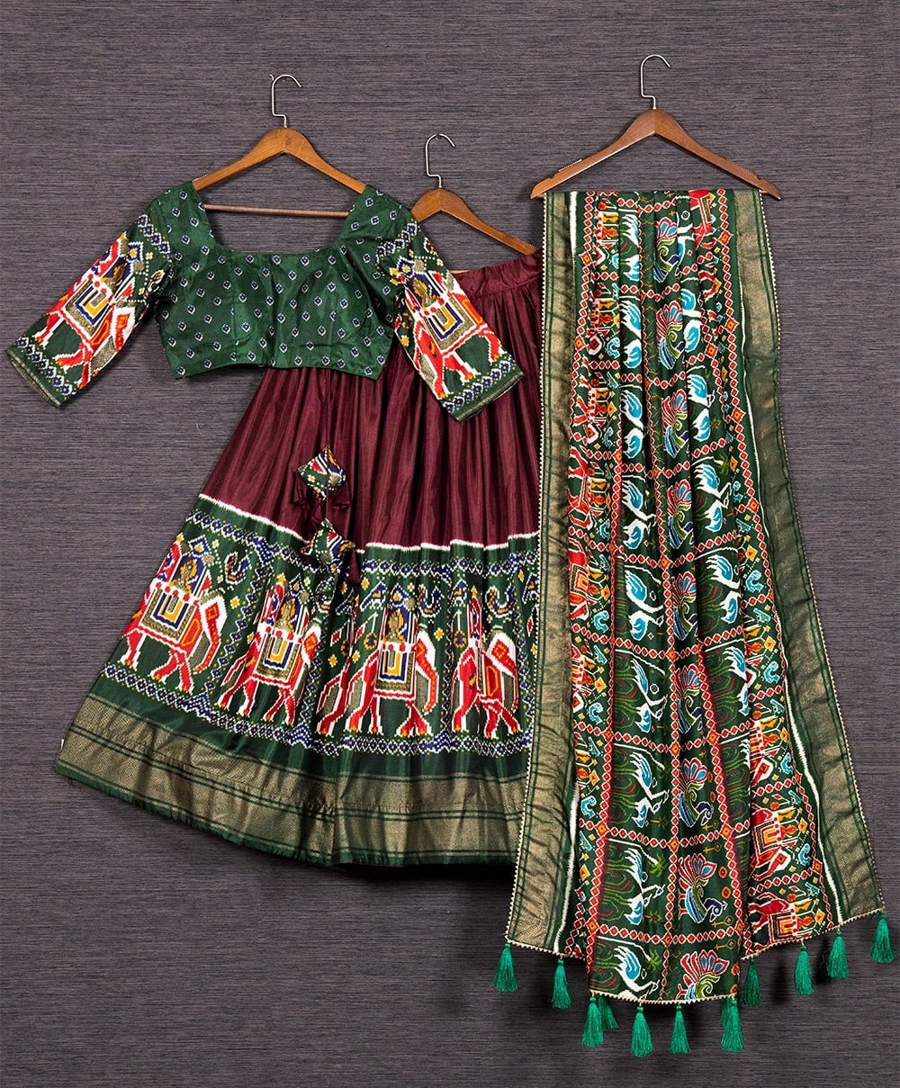 Brown Color Heavy Silk Patola Printed Navratri Chaniya Choli