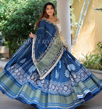 Blue Colour Fancy Digital Printed Work Lahenga Choli With Dupatta