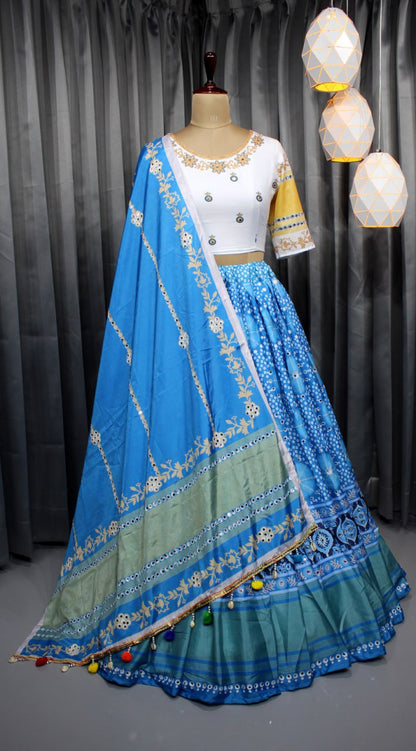 Blue Colour Fancy Digital Printed Work Lahenga Choli With Dupatta