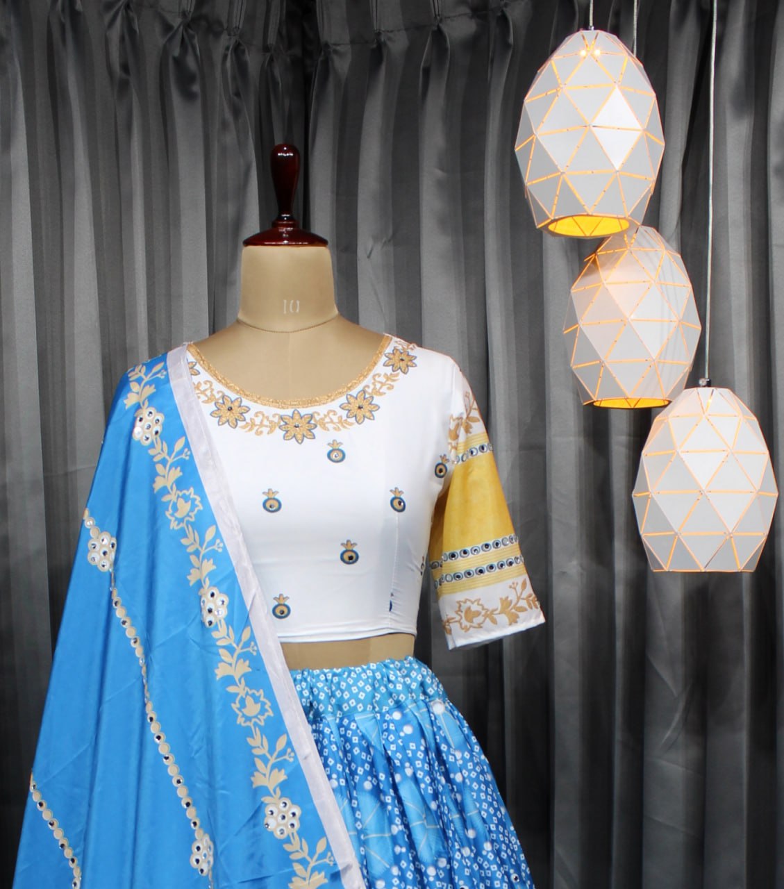 Blue Colour Fancy Digital Printed Work Lahenga Choli With Dupatta