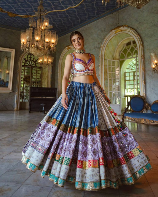 Blue Colour Fancy Digital Printed Work Lahenga Choli With Dupatta