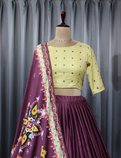 Wine Colour Fancy Digital Printed Work Lahenga Choli With Dupatta