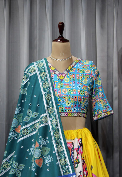 Yellow Colour Fancy Digital Printed Work Lahenga Choli With Dupatta