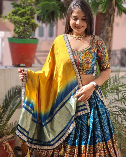 Blue Colour Fancy Digital Printed Work Lahenga Choli With Dupatta