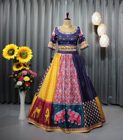 Navy Blue Colour Fancy Digital Printed Work Lahenga Choli With Dupatta