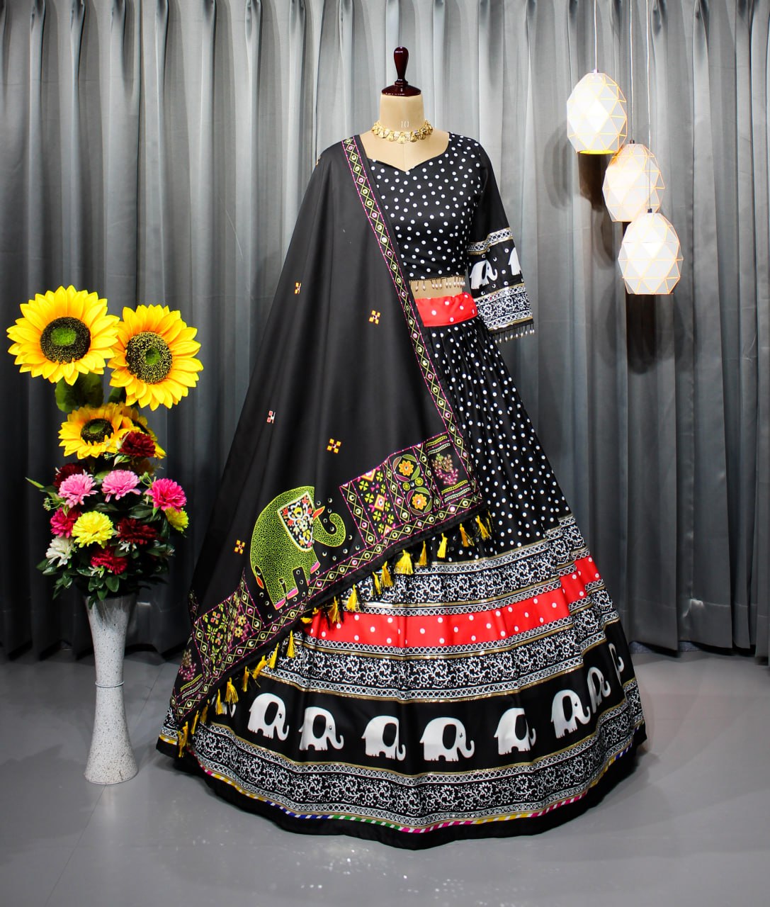 Black Colour Fancy Digital Printed Work Lahenga Choli With Dupatta