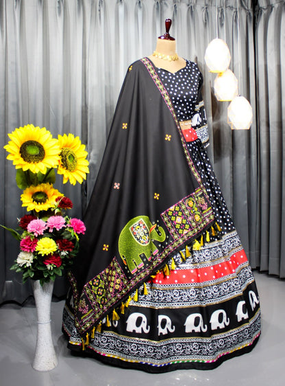 Black Colour Fancy Digital Printed Work Lahenga Choli With Dupatta