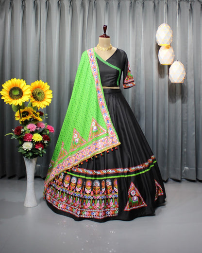 Black Colour Digital Printed Work Lahenga Choli With Dupatta