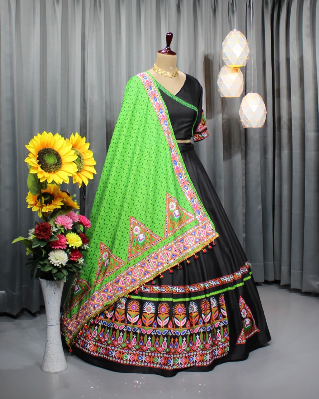 Black Colour Digital Printed Work Lahenga Choli With Dupatta