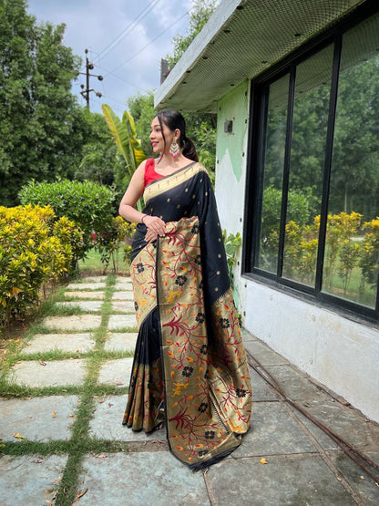 Black Paithani Big Border Woven Saree