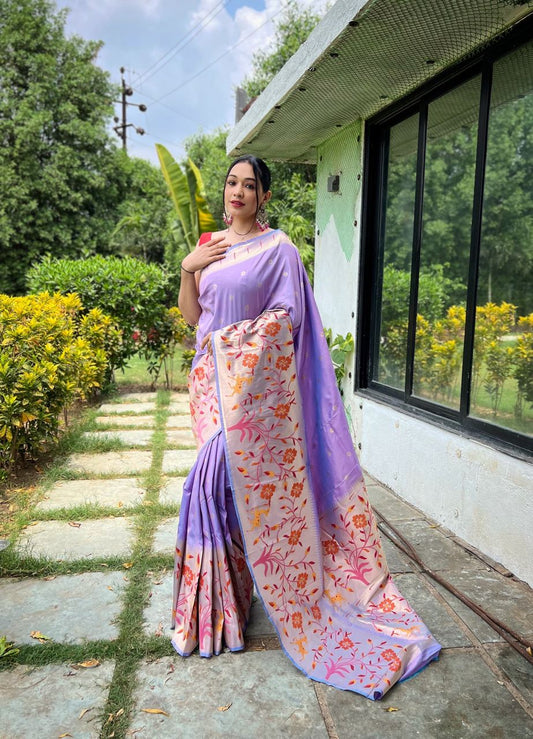 Lavender Paithani Big Border Woven Saree