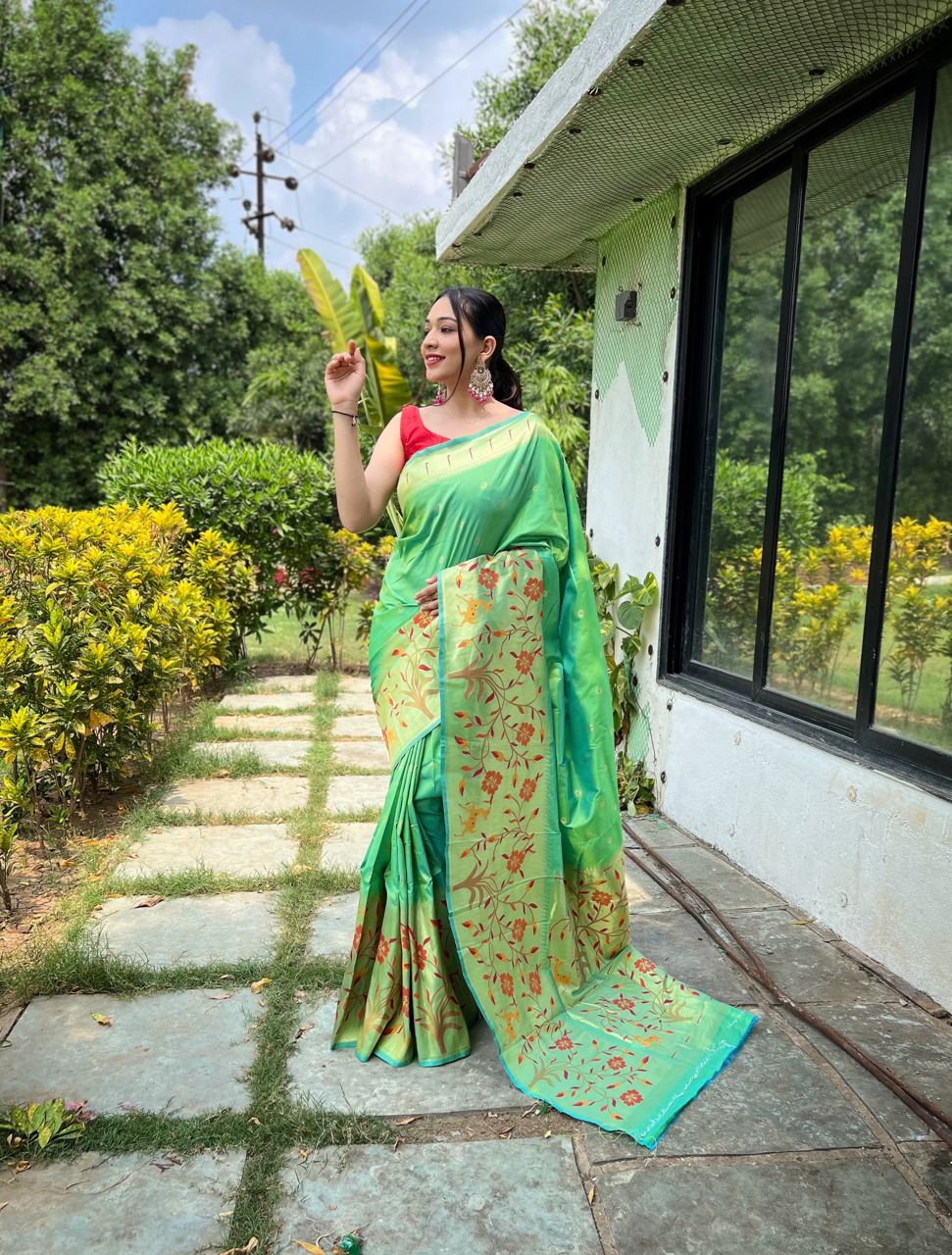 Pistachio Green Paithani Big Border Woven Saree