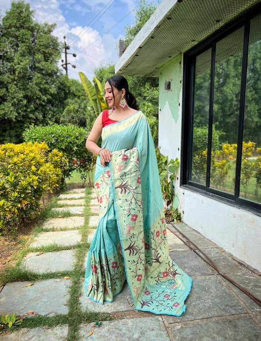 Cloudy Blue Paithani Big Border Woven Saree
